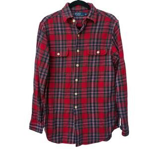Polo Ralph Lauren Plaid Red Green Mens Small Flannel Shirt Long Sleeve Vintage